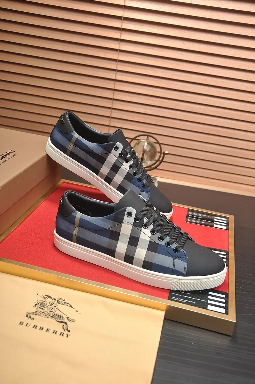 Men's shoes💰480💶[Burberry] (cowhide lining) classic low-top sneakers｜Imported cowhide with classic plaid fabric｜Cow leather lining｜Original outsole｜Fine workmanship and comfortable to wear Size: 38-44 (customized at 45)